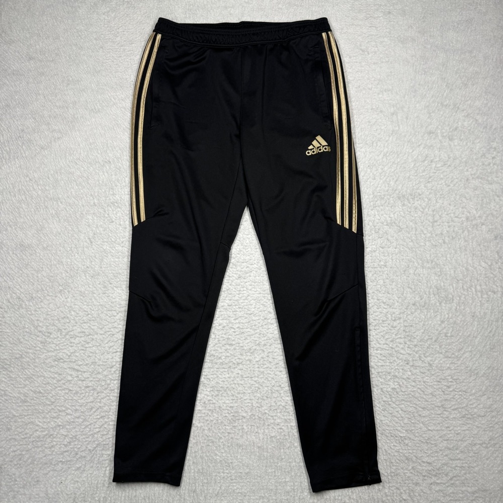 Adidas Joggers Tapered Leg Track Pants Black w/ Gold Stripes Men's Size L